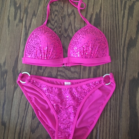 Pink sequin bikini top Clearance